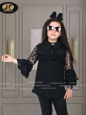 شومیز حریر کرپ یقه دار با آستر